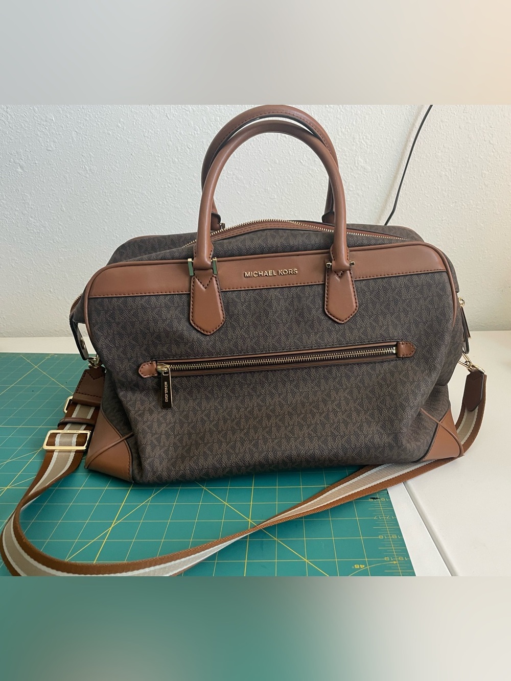 Michael Kors Brown Signature Duffel with Tan Trim